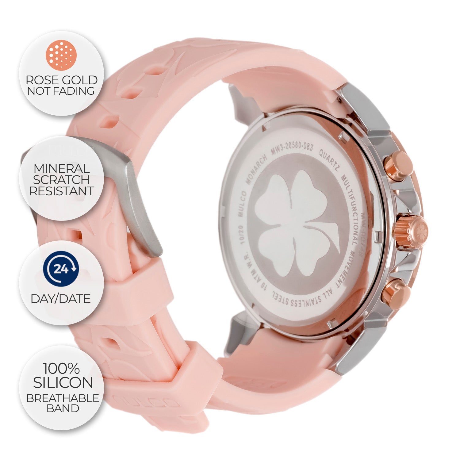 Reloj Mulco Lush Monarch rosado detalle