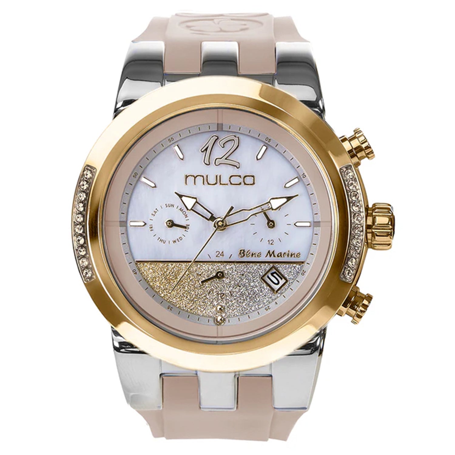 Reloj Mulco Blue Marine Infinity MW5-4721-112 beige y oro vista frontal