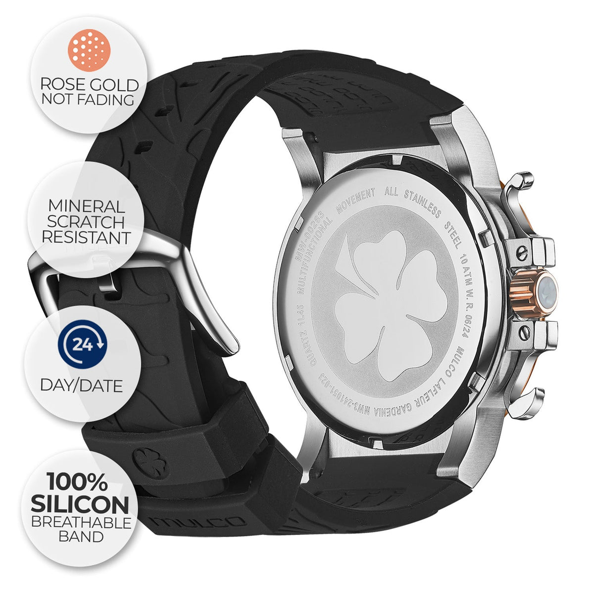 Reloj Mulco La Fleur Gardenia negro detalle