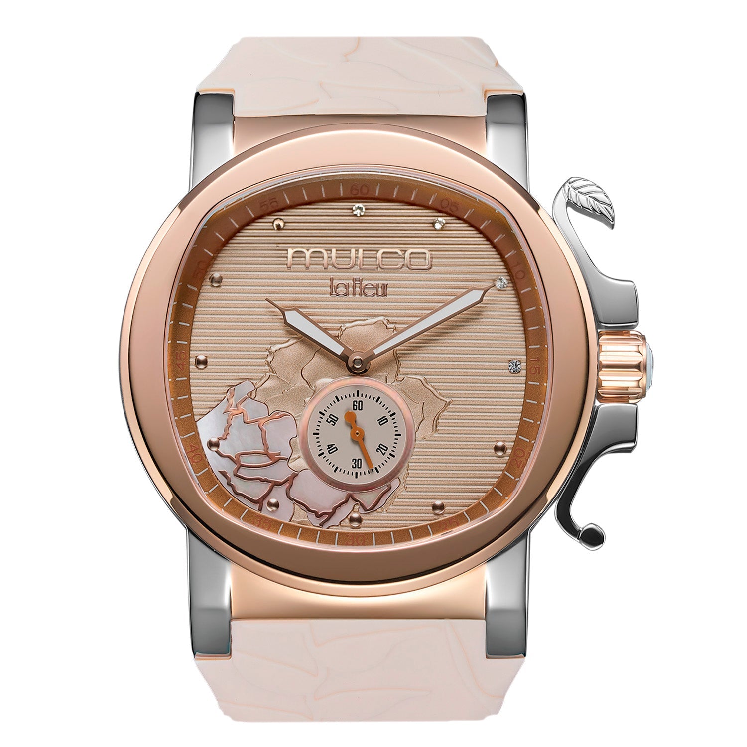 Reloj Mulco La Fleur Gardenia beige y oro rosa vista frontal