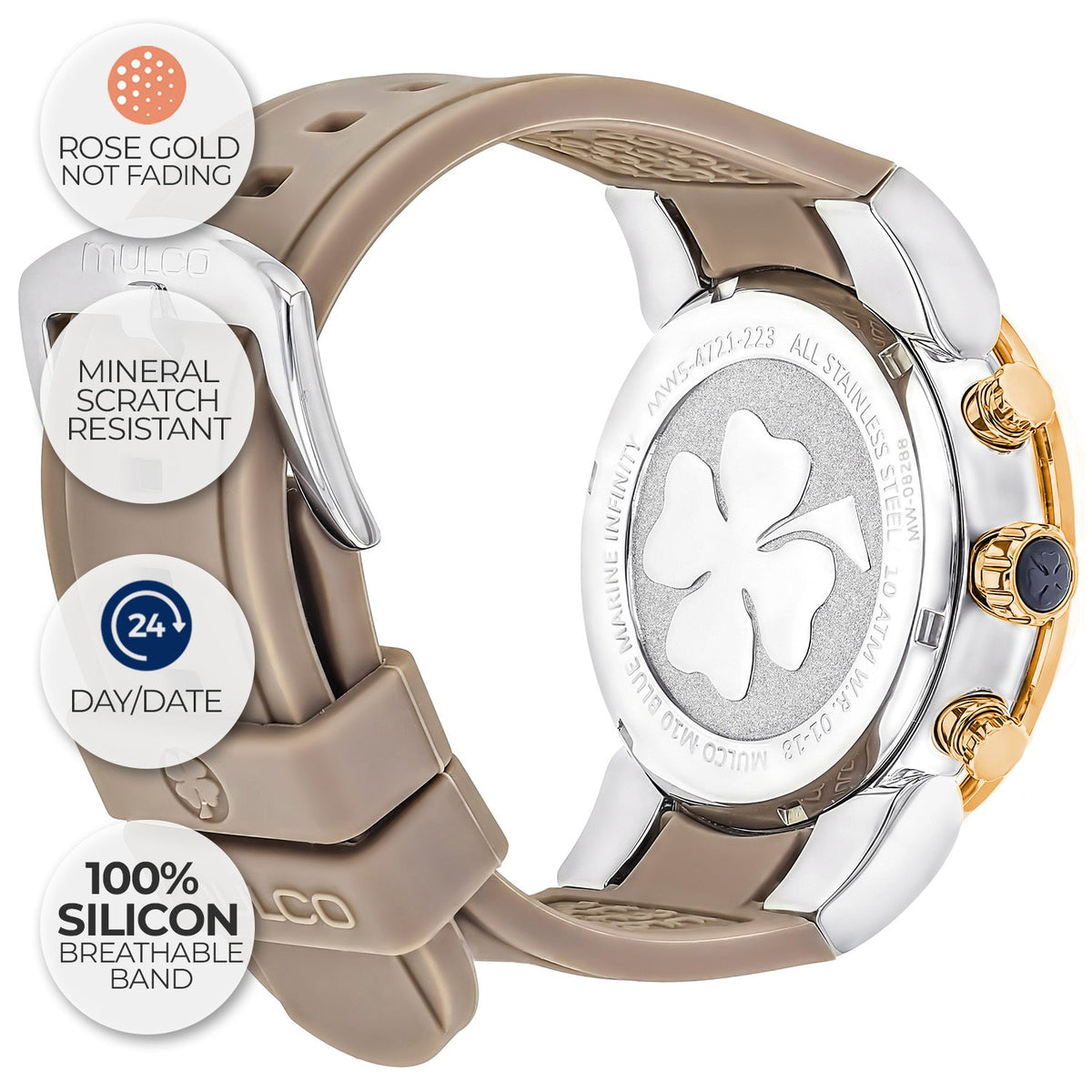 Reloj Mulco Blue Marine Infinity MW5-4721-112 beige y oro detalle