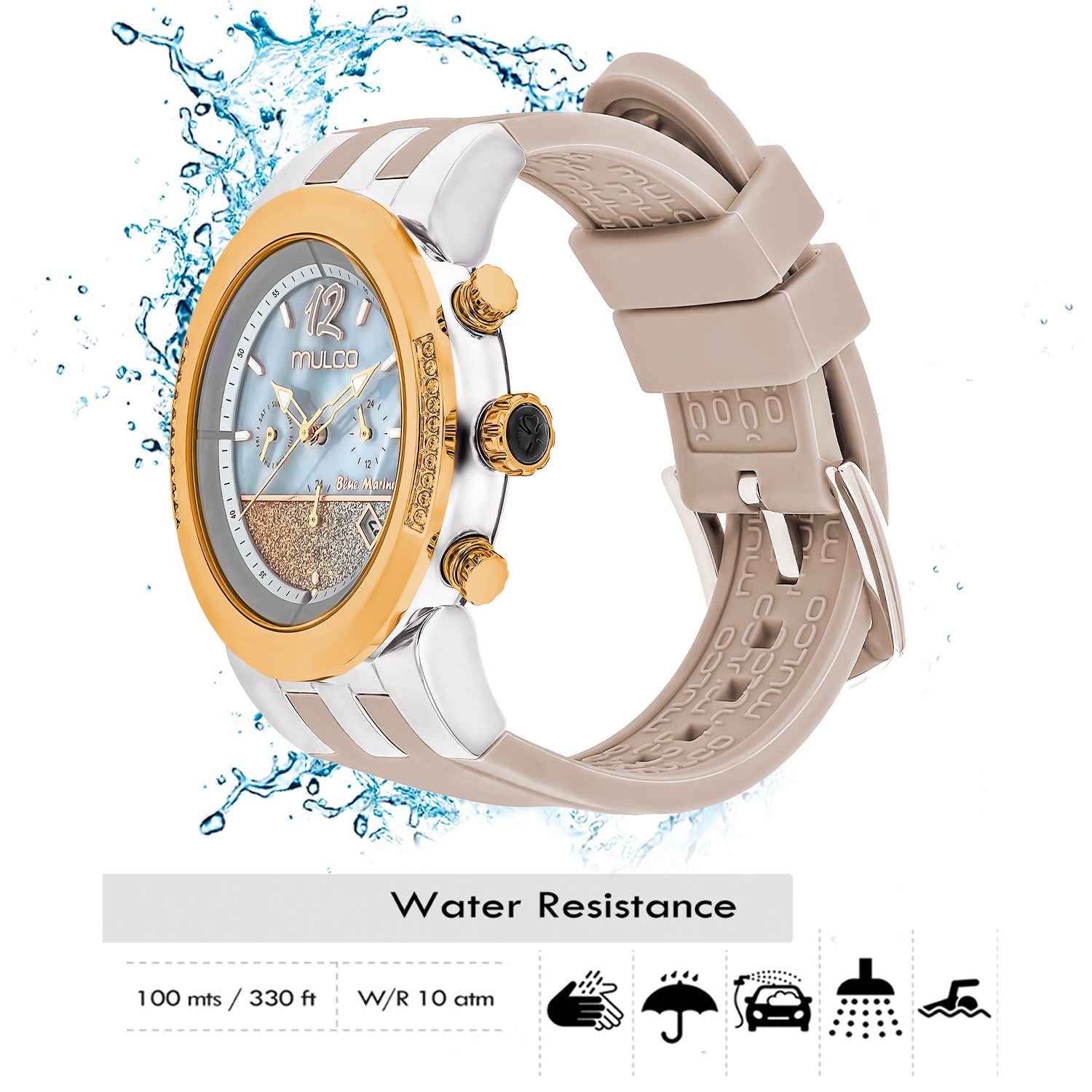 Reloj Mulco Blue Marine Infinity MW5-4721-112 beige y oro vista lateral