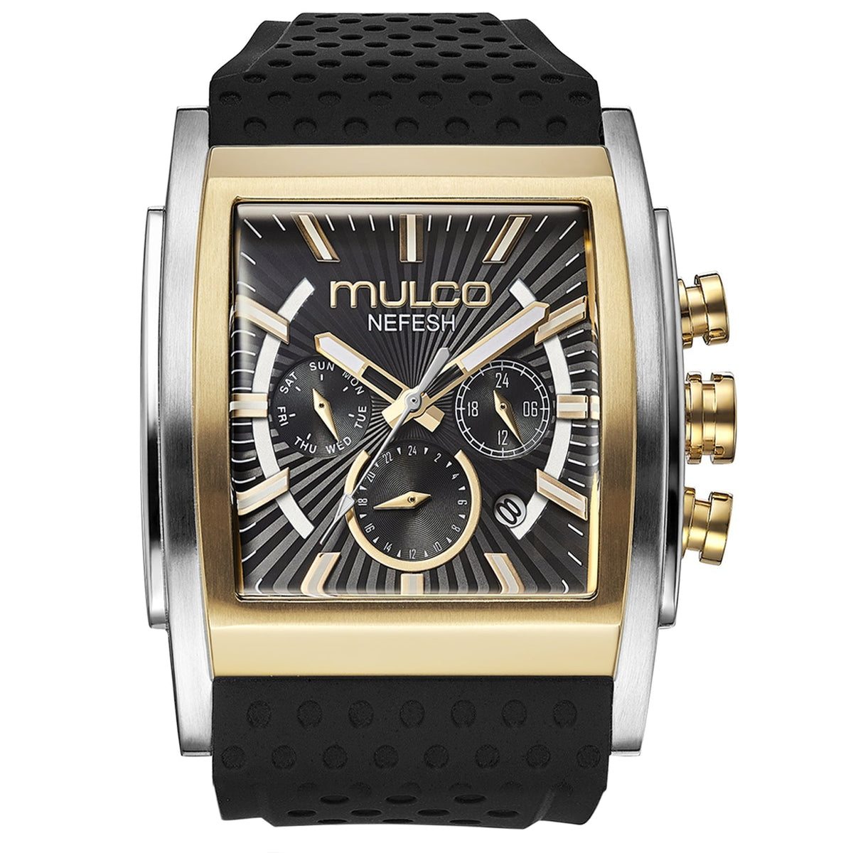 Reloj Mulco Kripton Square MW3-241056-022 vista frontal negro y dorado