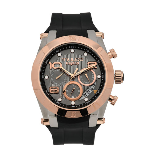 Reloj Mulco Kripton Lady MW5-5249-023 vista frontal negra y oro rosa