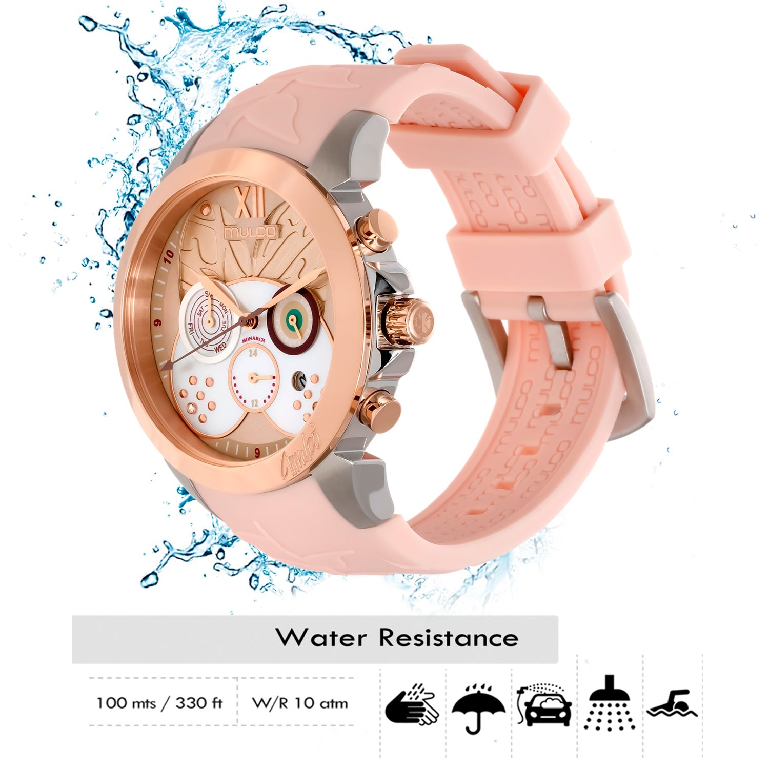 Reloj Mulco Lush Monarch rosado vista lateral